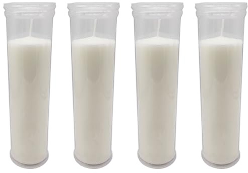 Tradineur - Pack de 4 velones de santo de parafina y cera vegetal, velas litúrgicas, decoración de iglesias, cementerios, tumbas (Blanco - 21,3 cm)