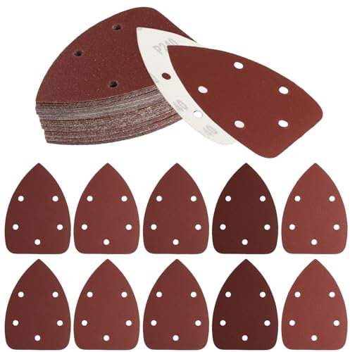 60 Hojas Lijas para Lijadora, Lija Madera Mouse, Lija Papel de Lija Triangular, Almohadillas de Lijado Triangulares 5 Agujeros para Multilijadoras de Ratón, 40/80/120/180/240/320 Granos