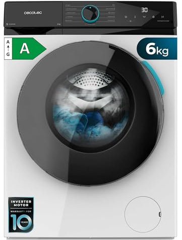 Cecotec Lave-linge à Chargement Frontal 6 kg Bolero DressCode 6160 Inverter, 1200 tr/min, 11 Programmes, Basse Consommation, Moteur Inverter Plus, Vapeur Maximale, Drum Clean, Programme Rapide 15'
