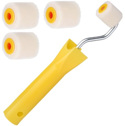 4/5 inch Mini Paint Rollers for Touch up Trim Edge or Corner Small Roller Paint Brush Tiny Corner Painting Tool Professional Wool Brushes for Painting(1 Brush +4 Rollers)