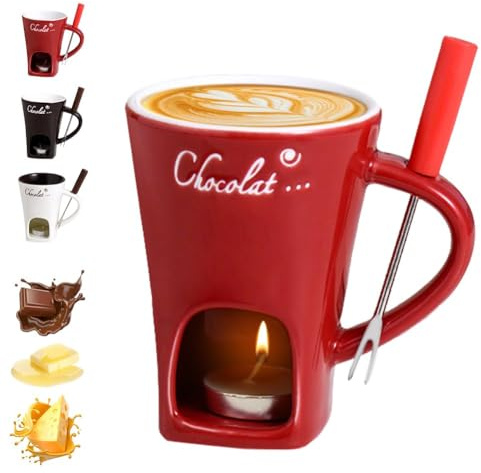 Taza de fondue de chocolate con tenedores, taza de derretimiento de chocolate, juego de ollas de cerámica para calentar mantequilla, taza para derretir queso, fondue con vela de té calentada, taza