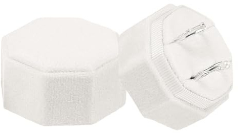QUARKZMAN Caja De Anillos De Terciopelo, Caja Porta Anillos Nupciales Octagonal Con 2 Ranuras Para Joyería Regalo De Boda Propuesta Matrimonio O Compromiso, Blanca