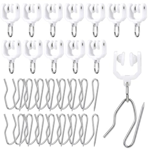60 Pcs Curtain Track Gliders Rollers Bulk Ceiling Track Hooks Flexible Bendable Clips White Plastic Rail Gliders Mute Wheel Ball Pulley for Rails for Window Door Shower Room Divider Curtains RV