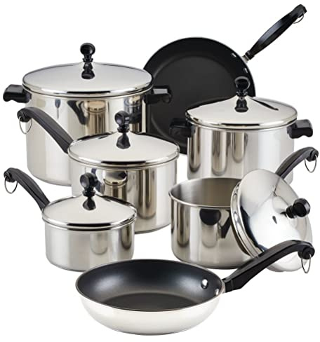 Farberware Classic Stainless Steel Cookware Pots and Pans Set, 15-Piece,50049,Silver
