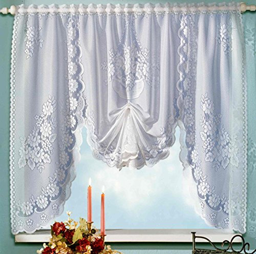 M-Bogen Scheibengardine in weiß Blumen Jacquard Fensterbild HxB 120 x 150 cm Vorhang Hochraff - Store Gardine Typ14