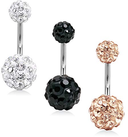 Briana Williams 3stk Bauchnabelpiercing Chirurgenstahl 6/8/10mm Stablänge 14G Bauchpiercing Nabelpiercing Piercing Bauchnabel