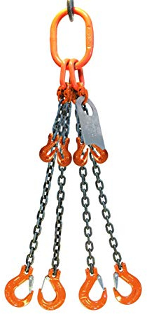 Advantage Rigging - Chain Sling - 3/8 x 15' Quad Leg with Sling Hooks and Adjusters - Grade 100