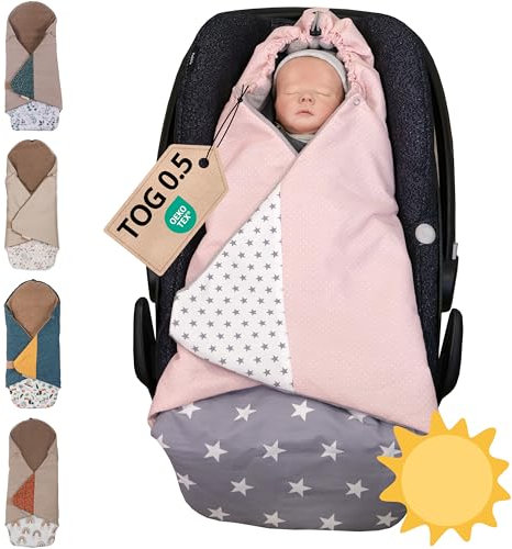 ULLENBOOM Einschlagdecke Babyschale Sommer, Aus 100% OEKO-TEX Materialien - Rosa Grau (Made in EU) - Decke für Babyschale & Kinderwagen, Für gängige Kindersitze, ideal für 0 bis 9 Monate