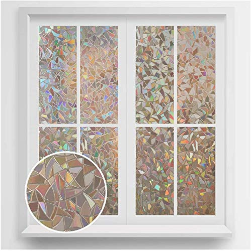 rabbitgoo Pellicola per Vetri Finestre 44.5x200cm, Pellicola Privacy Finestre 3D Arcobaleno Decorativa, Anti-UV e Controllo del Calore Pellicole Adesive per Casa, Cucina e Ufficio, Marrone Grigiastro