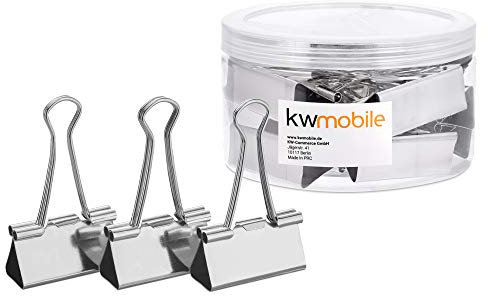 kwmobile 12x Foldback Klammern Set - 12x 51mm - Vielzweckklammer Büro Dokumenten Clips - Metall Maul Klammer Klemmen in Silber