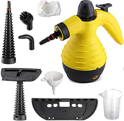 Bakaji Pulitore a Vapore Portatile Potenza 1050W Pressione 3,2 BAR 28g/min Serbatoio 300ml Riscaldamento Rapido con Beccuccio Girevole 360 Gradi Blocco di Sicurezza e Accessori Pulizia Casa (Giallo)