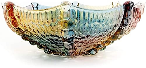 Amslan Cuenco de cristal para fruta, pasta, ensalada, aperitivo, postre, plato de boda, tazón transparente decorativo para casa oficina, bandeja multiusos ecológica