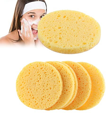 Hundredweat 20 PCS Éponges de Visage Nettoyantes Naturelles Éponge Nettoyante Douce Ronde Eponge Demaquillante Naturelle Réutilisable à Rond pour Nettoyage Visage, Démaquillage (Jaune)