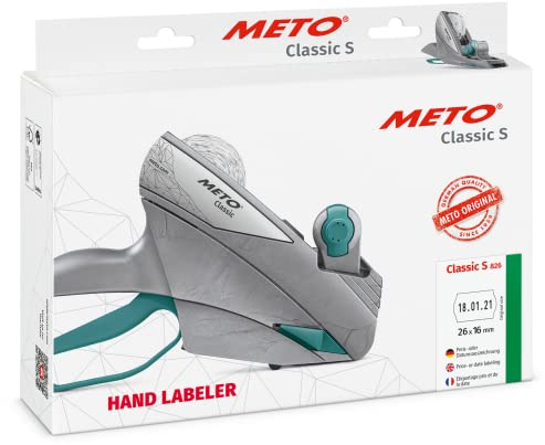 Meto Classic S Preisauszeichner (1-zeilig, 8-stellig für 26x16 mm Etiketten, 1x Handauszeichner sofort einsatzbereit, silber-teal)