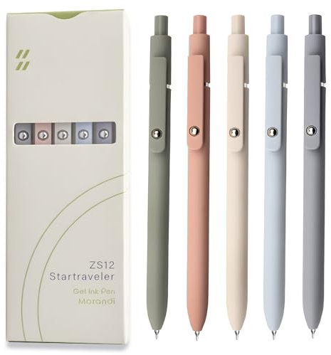 UIXJODO Gel Pens, 5 Pcs 0.5mm Japanese Black Ink Pens Fine Point Smooth Writing Pens with Silicone Grip, High-End Series Metal Clip Retractable Pens (5 Pcs Morandi)