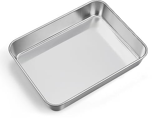 TEAMFAR Backblech, Edelstahl Klein Rechteckigies Auflaufform Kuchenblech, Tiefes Backform Ofenblech für Kuchen/Lasagne/Brownie, Gesund & Hochbelastbar, Spülmaschinenfest, 23,8x18x5cm