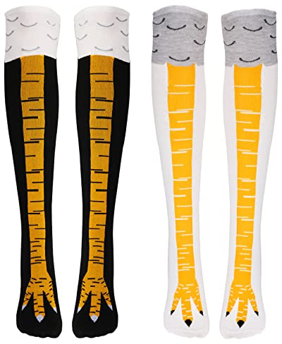 2 par, nyhet kycklingfötter strumpor, roliga galna unisex strumpor, tecknade höns stickade strumpor, Overknee strumpor långa knästrumpor, cosplay kyckling ben strumpor för halloween