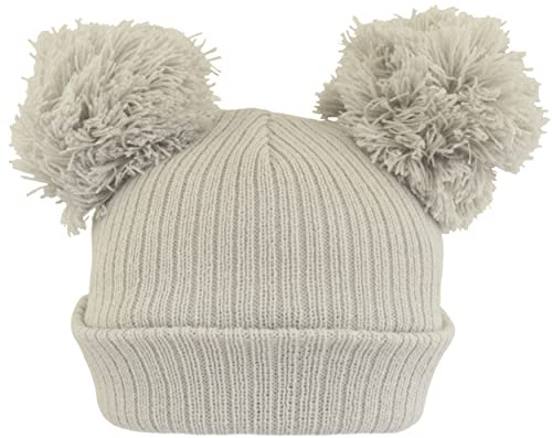 Faith & Sarah Kids Baby Double Pom Pom Hat Boy Girl - Fleece Lined Beanie Cap - Knitted Baby Bobble Hats Grey 0-3 Months