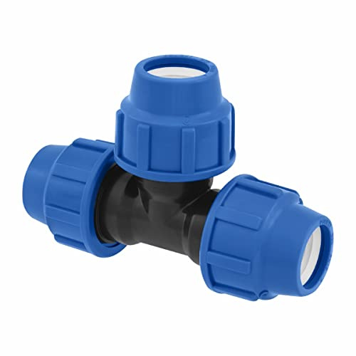 SmartProduct T-stycke PE-rör-fitting 20 mm x 20 mm x 20 mm skruvanslutning PN16, DVGW, dricksvattencertifierad – klämningskoppling – PP T-stycke kopplingar kompatibla med PE80/PE100-rör - 1 st