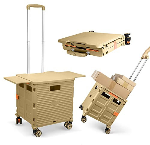 Einkaufstrolley 360°Rollen tragbar Einkaufswagen sackkarre klappbar einkaufskorb mit Rollen einziehbare magnetische Tisch-Schiebeabdeckung klappboxen stabil bis 55kg Transportwagen (Mit Deckel)
