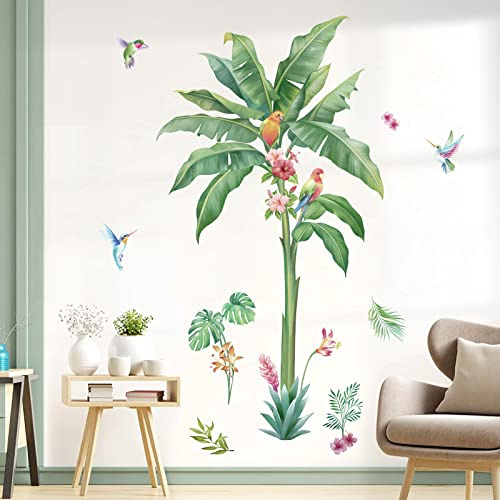 wondever Banana Tree Wall Stickers Large Tropical Tree Green Leaf Peel and Stick Wall Art Decals for Bedroom Living Room TV Background(H:155cm) (WD-232-0148B)
