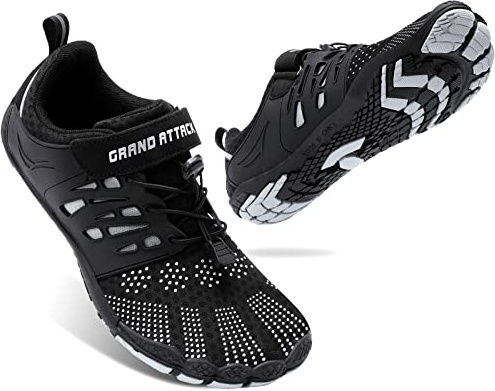 Grand Attack Barefoot Shoes Men Minimalist Lightweight Cross-Trainer Zero Drop Wide Toe Box Wrestling Weightlifting Walking Shoes Trail Running Sneakers Black Size 13