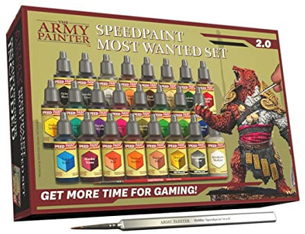 The Army Painter Speedpaint 2.0 Most Wanted Paint Set Combo, Acrylic Contrast Paint Set with 24 Dropper Bottles of 18ml and 2 brushes, For Miniature Painting