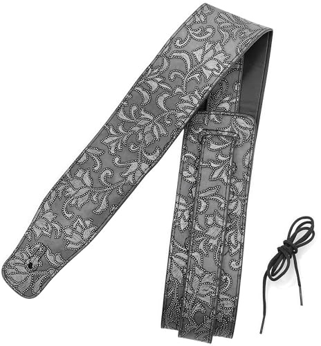 Musiin Sangle de guitare de qualité supérieure - Style classique - Pour basse, guitare électrique et acoustique - Cuir noir argenté