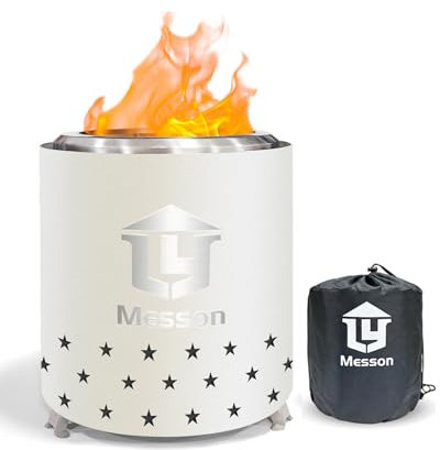Messon 14 cm große Tisch-Feuerstelle mit Ständer, 304 Edelstahl, raucharme Mini-Lagerfeuer-Herd, tragbare Firepik-Öfen für drinnen und draußen, angetrieben durch Pellets oder Holz, mit Reisetasche