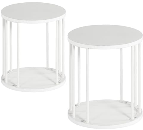 HDANI Wooden Stool Set of 2 for Kids,Adults,300lbs Load Capacity Garden Round Wood Stool,Non-Slip Small Step Stool for Plant Stand,Kitchen,Bathroom and Bedroom,White