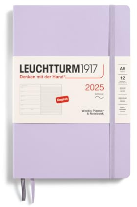 LEUCHTTURM1917 370748 Weekly Calendar & Notebook 2025, Medium A5 Softcover - 12-Month Planner, Lined - Lilac, English