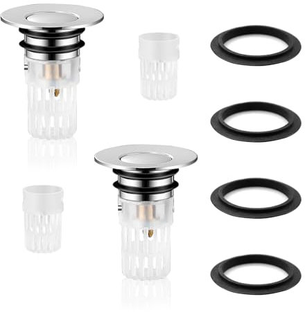 WakiHong 2 Piezas Tapón de Lavabo Universal,33-40mm Tapón de Lavabo Universal Pop Up,Tapón de Bañera, Tapón de Filtro con Filtro, Adecuado para Lavabo, Tapón de Desagüe de Suelo de Baño