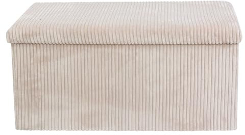 DANIEL JAMES Housewares Folding Ottoman Storage Box – Large Padded Footstool or Storage Chest with Lid for Bedroom, Hallway, Living Room - Corduroy: Beige