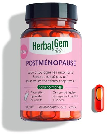 HERBALGEM - GEMMOCAPS Postménopause – Complément Sans Hormones – Soulage Inconforts & Renforce Os et Fonctions Cognitives – 30 Capsules Bio