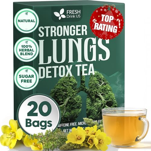 FreshDrinkUS StrongerLungs 20 Tea Bags - Mullein Leaf, Ginseng, Elderberry, Ginger & Thyme - Supports Lung Cleanse, Congestion Relief & Mucus Detox - Caffeine-Free & All-Natural