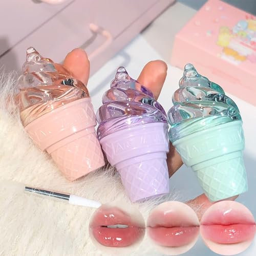 Set De Gloss Hydratant 3 Pièces, Masque De Sommeil Pour Les Lèvres, Baume à Lèvres Solide Pour Grils, Nourish Lip Care Makeup Saveurs Pêche Douce/Myrtille/Pomme Verte