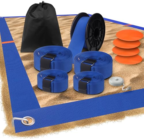 Enjoyard Línea de cancha de voleibol de playa, línea lateral y línea final, 16 x 8 m, voleibol de playa, tamaño oficial, juego de línea de cancha de voleibol de arena