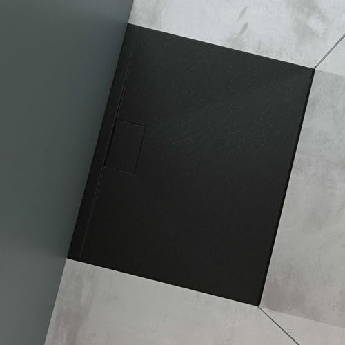 Mai & Mai Receveur de douche en fonte minérale (l x p x h) : 80 x 100 x 3 cm - Bac en fonte minérale anthracite - Raccords DIN Geoma07