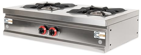 Cleiton® Cocina Industrial a Gas 2 Fuegos de 90x50 cm Sobremesa Horizontal de Acero Inox con Regulador de Fuego y Termopar | Hornillo de Gas Butano para Bares y Restaurantes