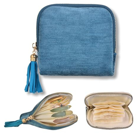 Zeelooroo Small Travel Jewelry Case, Soft Velvet Organizer Pouch for Bangles, Bracelets, large Earrings, Beaded necklaces, Anti-Scratch & Portable Jewelry Bag Holder for Daily Use & Gift (Ocean Blue)