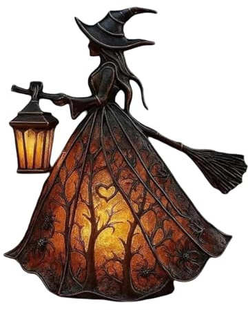 Halloween-Hexenlampe, Gothic, gruselige Hexe, Dekoration mit Laterne, einzigartige Tischlampe, Dekoration, Figur, kleines stehendes Nachtlicht für Zuhause, Kaminsims, Küche, Tischplatte