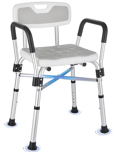 KSITEX Shower Chair for Elderly 450lbs Heavy Duty Shower Seat for Inside Shower with Arms and Back,Padded Bath Chairs for Elderly for Disabled Adults,6 Height Adjustment Reinforced Crossbars Gray