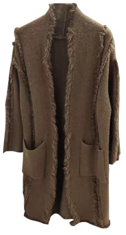 Generisch Cardigan lungo da donna in maglia grossa con frange, cappotto aperto in stile bohémien, morbido cardigan per un look casual autunnale, Stil_v02 marrone, Taglia unica