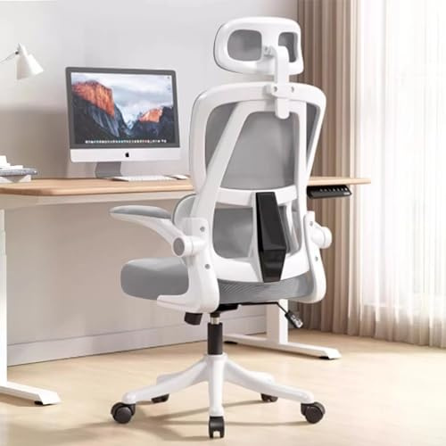 XUEGW Sedia da Ufficio Ergonomica - Grigio | Sedia da Scrivania Regolabile con Schienale Alto in Rete,Supporto Lombare,Braccioli Ribaltabili | Per Ufficio Domestico,Gaming,Studio