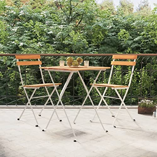 Juego de bistró de Madera Plegable de Aspecto Elegante, Mesa y Sillas Resistentes a la Intemperie, para Jardín, con Estructura de Acero, Ideal para Cenar Al Aire Libre (Blanca)