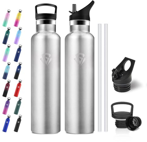 JAPORIA Bottiglia Termica 1L, Borraccia in Acciaio Inossidabile con Cannuccia e Filtro, senza BPA, Borracce per Sport, Viaggio, Campeggio, Uffici
