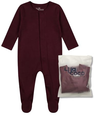 Pijama Bebé 100% Algodón Orgánico con Cierre Magnético, Pies Cubiertos y Manoplas Plegables, Pelele Entero Suave, Cambios de Pañal Rápidos, 0 a 12 Meses (FR/ES, Edad, 3 meses, 6 meses, Granate)