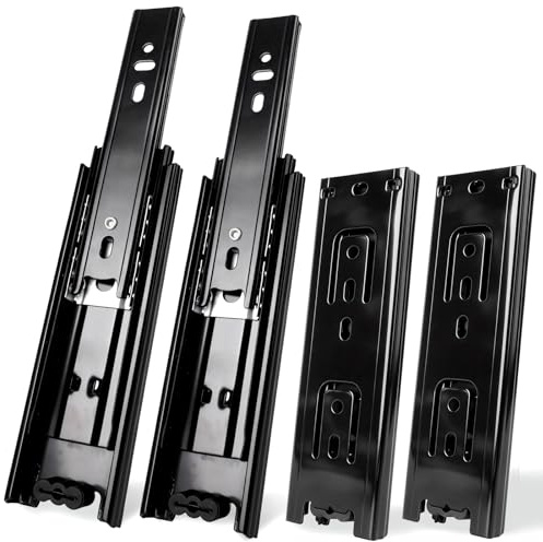 Prmape 4 guide per cassetti, guide estraibili da 200 mm, 3 pieghevoli, cerniere telescopiche per cassetti, estraibile completamente 400 mm, capacità di carico di 45 kg (nero)