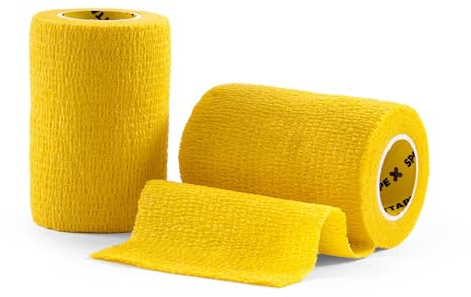 SPORTTAPE Self-Adhesive Cohesive Bandage, 2 Rolls - 7.5cm x 4.5m, Yellow | Compression & Vet Wrap for Dogs, Horses, Sports Stretch Tape for Football, Ankles, Joints, Fingers, Wrists & Sock Tape