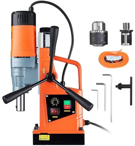 Magnetisk borrmaskin 1550W elektrisk borrpress, 2 borrdiameter, 13000N hållkraft, 500 varv/min bärbar borrmaskin med variabel hastighet för metallbearbetning